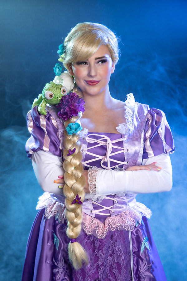 Tangled Princess Rapunzel Costume Hire or Cosplay, plus Makeup and Photography. Proudly by and available at, Little Shop of Horrors Costumery 6/1 Watt Rd Mornington & Melbourne