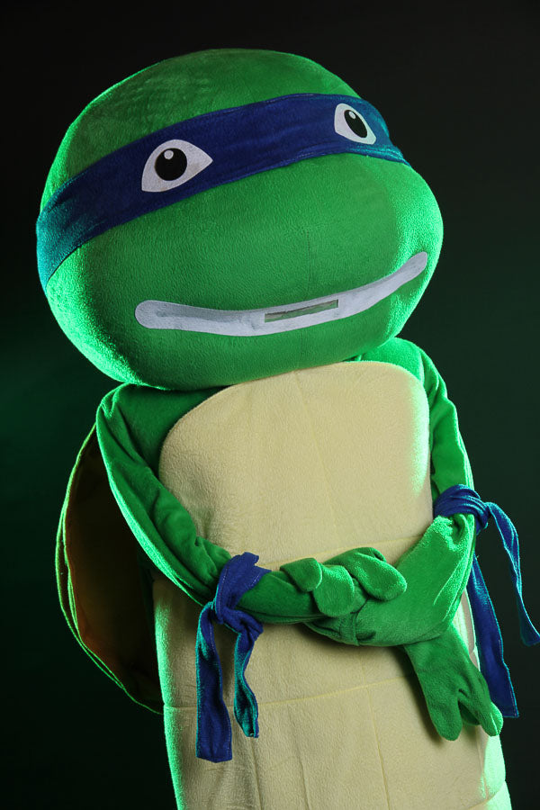 Teenage Mutant Ninja Turtles TMNT Leonardo, Donatello, Raphael & Michelangelo Mascot Costume Hire or Cosplay, plus Makeup and Photography. Proudly by and available at, Little Shop of Horrors Costumery Mornington, Frankston & Melbourne
