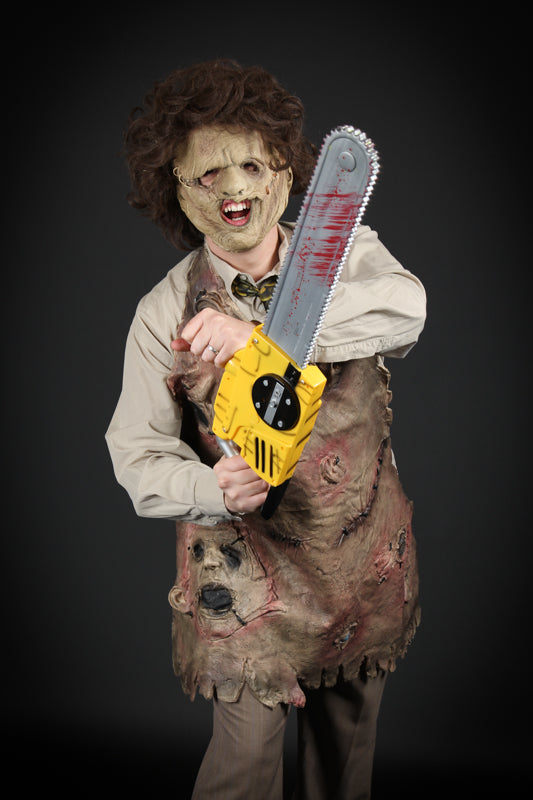 Texas Chainsaw Massacre Leatherface Halloween Costume Hire or Cosplay, plus Makeup and Photography. Proudly by and available at, Little Shop of Horrors Costumery 6/1 Watt Rd Mornington & Melbourne www.littleshopofhorrors.com.au