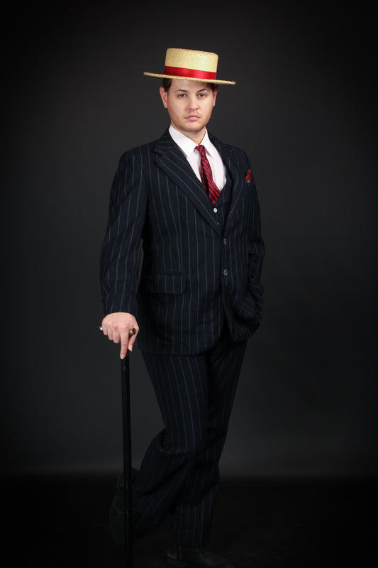 The Great Gatsby Tom Buchanan 1920s Gentleman Costume Hire or Cosplay, plus Makeup and Photography. Proudly by and available at, Little Shop of Horrors Costumery Mornington, Frankston & Melbourne