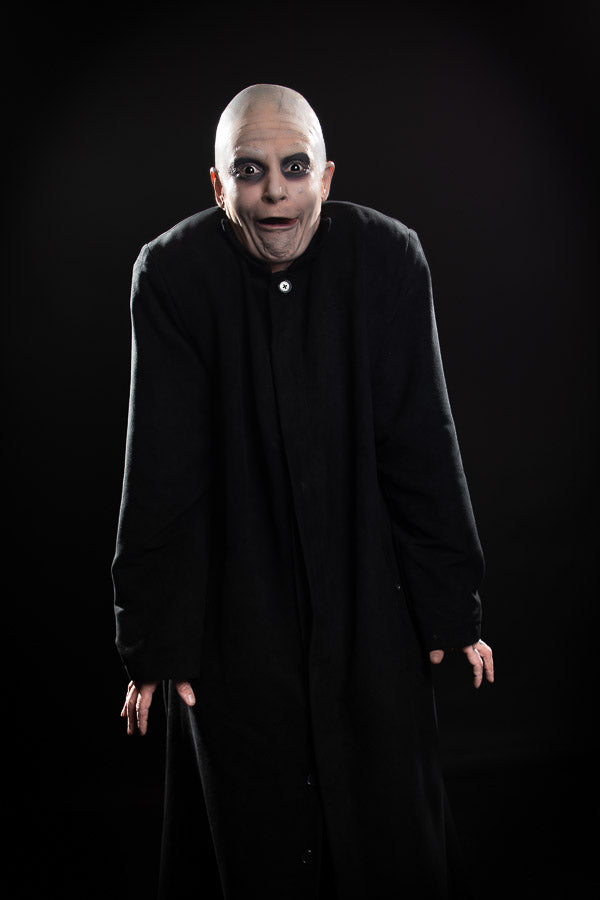 The Addams Family & Wednesday Uncle Fester Halloween Costume Hire or Cosplay, plus Makeup and Photography. Proudly by and available at, Little Shop of Horrors Costumery Mornington, Frankston & Melbourne