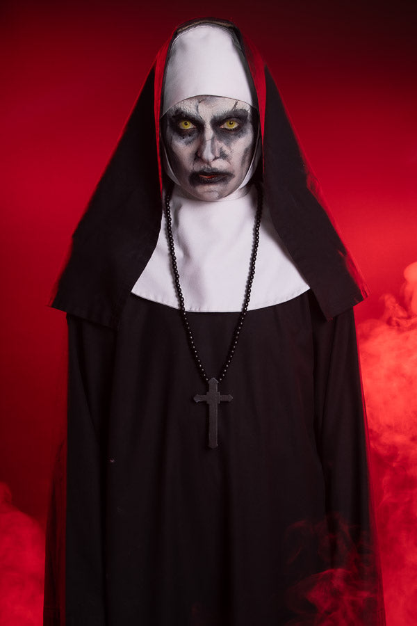 The Conjuring, The Nun Valak Halloween Costume Hire or Cosplay, plus Makeup and Photography. Proudly by and available at, Little Shop of Horrors Costumery Mornington, Frankston & Melbourne