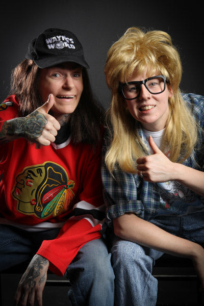 Waynes World Wayne & Garth 1990s Costume Hire or Cosplay, plus Makeup and Photography. Proudly by and available at, Little Shop of Horrors Costumery Mornington, Frankston & Melbourne