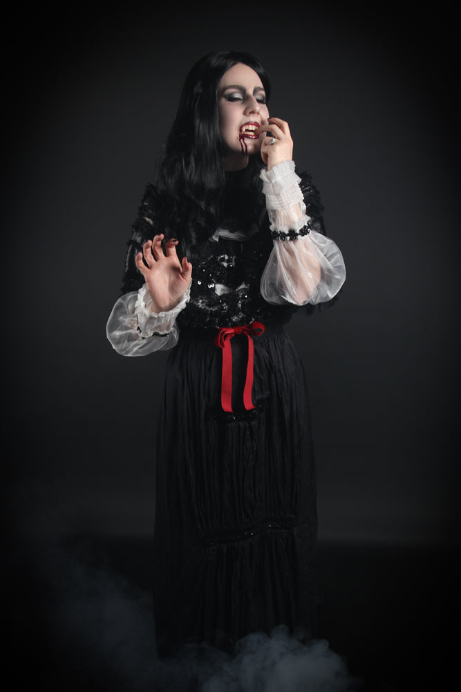 Victorian Vampire Costume Hire or Cosplay, plus Makeup and Photography. Proudly by and available at, Little Shop of Horrors Costumery Mornington, Frankston & Melbourne